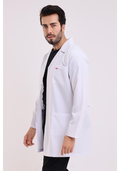 Doktor Öğretmen Erkek Önlük Ara Boy Ceket Yaka - 171 Beyaz-6530-171 Beyaz