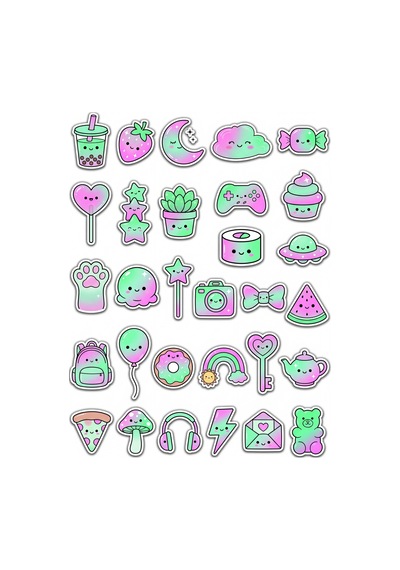 30 Adet Neon Tatlılar Sticker Seti - Laptop Defter Telefon İçin Çok Renkli
