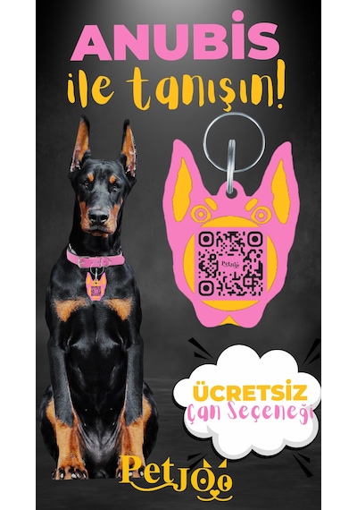 Petjoo 30.Anubis Sarı-Pembe Qr'lı Köpek Künyesi