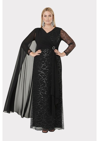 Lilas Xxl Kadın Büyük Beden V Yaka Pelerin Detaylı Pul İşlemeli Uzun Abiye Elbise 2521 Siyah Siyah Lilas Xxl Kadın Büyük Beden V Yaka Pelerin Detaylı Pul İşlemeli Uzun Abiye Elbise 2521 Siyah Siyah