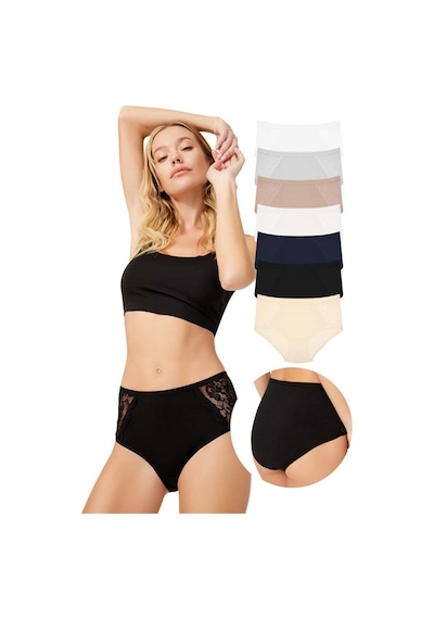 Cottonhill Dantel Detaylı Klasik Pamuklu Bato Külot 7'li Paket Çok Renkli 1 Çok Renkli