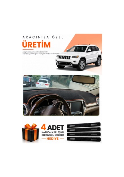 Jeep Grand Cherokee 2014-2020 Uyumlu Torpido Koruma Örtüsü Oto Kılıfı - Siyah Kahverengi
