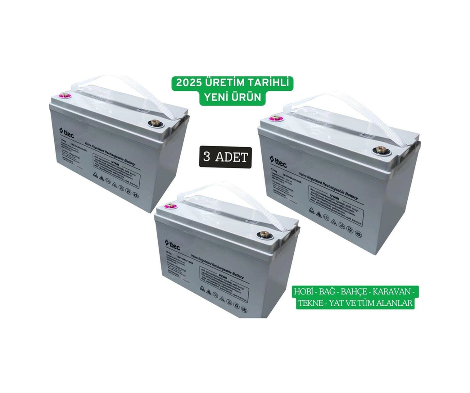 12v 100ah Güneş Enerji Karavan Solar Sistem Bağ Bahçe Aküsü 3 Adet 2025 Üretim Tarihli-112982