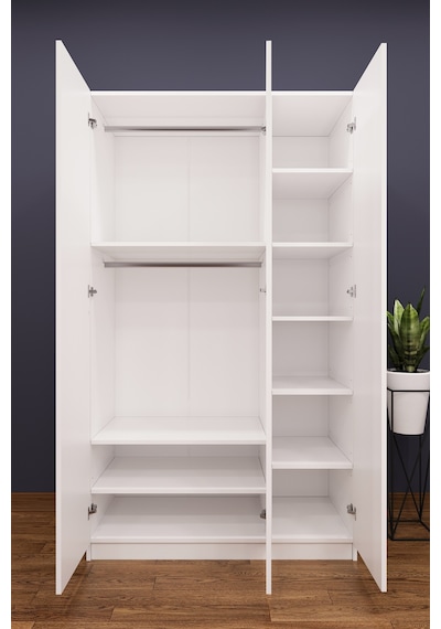Asra Trend 3 Kapaklı Gardırop G-01 %100 MDF Geniş Hacimli Elbise Dolabı Beyaz