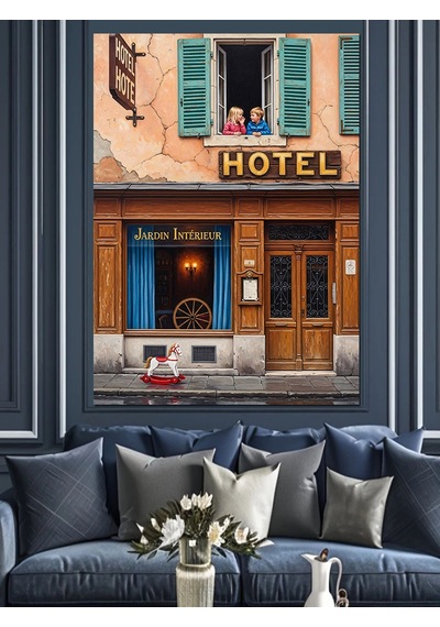 Hotel Bina Eski Sokak Dekoratif Kanvas - Mdf Ahşap Tablo