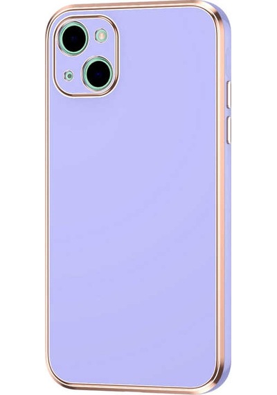 Noktaks - İphone 13 Uyumlu Kılıf Kenarları Parlak Altın Renkli Silikon Bark Kapak - Mor - T20601