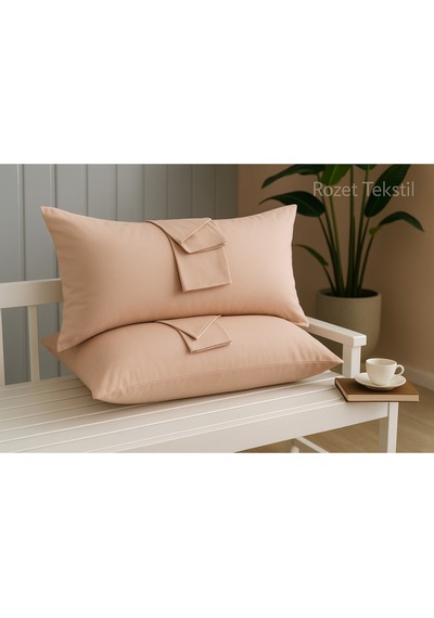 Bej Pamuk Kumaş Kapaklı Yastık Kılıfı 2 Adet 50 X 70 Cm