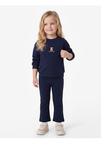 Koton Ayıcık Nakışlı Modal Karışımlı Slim Fit 2'li Sweatshirt Ve Pantolon Seti Lacivert 7wmg10248ak