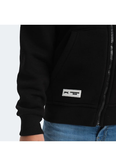 Slazenger LEKAN Çocuk Fermuarlı Kapüşonlu Cepli Siyah Sweatshirt