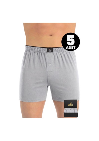Öts Premium 5'li Erkek Boxer Düğmeli, Süprem - Hediye Kutulu, %100 Pamuk, Gri