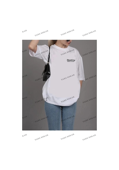 Tarzsokak Unisex Destiny Rahat Kesim Oversize Beyaz
