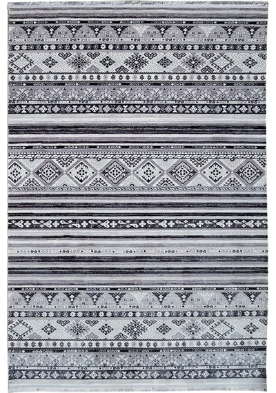 Gri Renkli Desenli Kaymaz Makine Dokuma Halı - Ay003g Beyaz, Bej, Krem