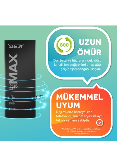 Apple Uyumlu iPhone 6 Batarya Mucize Batarya Deji 2516mAh
