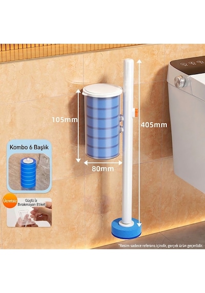 Manyetik Duvara Monte Tek Kullanımlık Tuvalet Fırçası Seti 360 Esnek Sünger Başlıklı Wc Klozet Te Beyaz