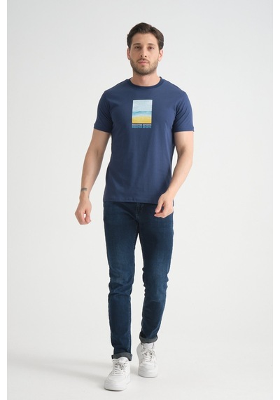 Shooter Sportwear Shooter Erkek T-shirt %100 Pamuk Minimalist Tasarım Regular Kalıp Baskılı İndigo