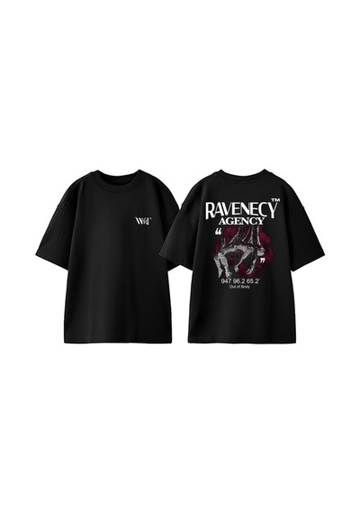 Thewert Ravenecy Agency Tasarım Sırt Baskılı Pamuk Siyah Oversize T-shirt