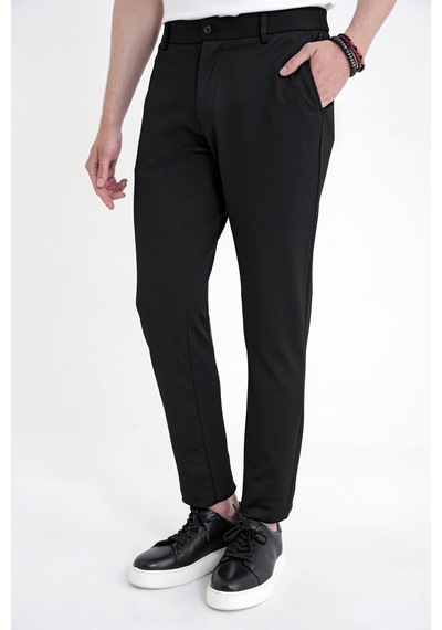 Comfort Fit Beli Lastikli Armürlü Dokuma Esnek Pamuk Siyah Jogger Pantolon P 1217