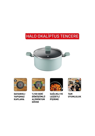 Tefal 2100143071 Halo Okaliptus Derin Tencere 24 Cm + Kapak Y