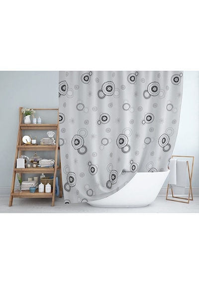 Banyo Perdesi Halkalı Çiçekli Desen Yerli Üretim Duş Perdesi C-halka  180x200cm Banyo Perdesi Çok Renkli