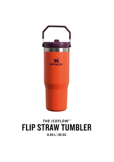 Stanley The Iceflow Flip Straw Pipetli Termos Bardak 0.89 LT 30 OZ - Tigerlily Turuncu