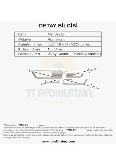 Tt050-by Tt Aydınlatma Baklava Desen Mat Beyaz 4 Lü 3 Renk Işık Beyaz