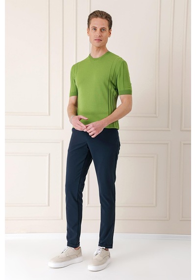 Efor Slim Fit Bisiklet Yaka Kısa Kol Yeşil Triko Tr 869 Yeşil