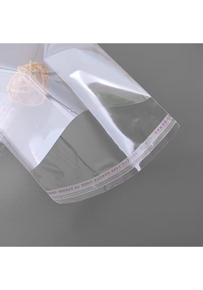 Hg Ambalaj 100 Adet 15x25 Cm Bantlı Yapışkanlı Şeffaf Opp Jelatin Poşet 15x20+5