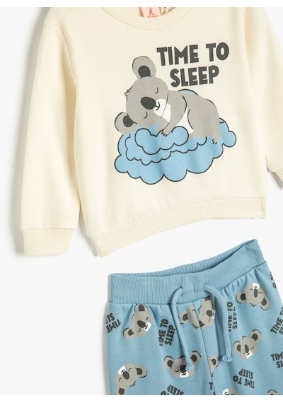 Koton Pamuklu Pijama Takımı Koalalı Uzun Kollu Tişört Ve Beli Lastikli Pijama Altı 2 Parça Ekru 4wmb10229tk 4WMB10229TK010 Ekru