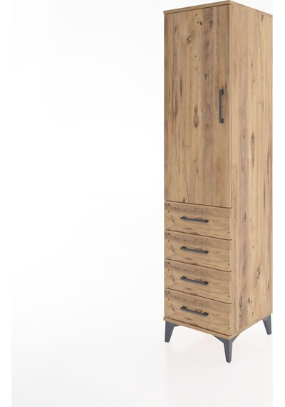 Hyperion Dolap Tek Raflı 4 Çekmeceli Tek Askılı 44x44x182 Çam... Çam