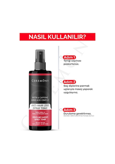 Ceremony Biotin & Caffeine & Amino Acid Complex İçeren Dökülme Karşıtı Sprey Tonik 3 x 250 ML