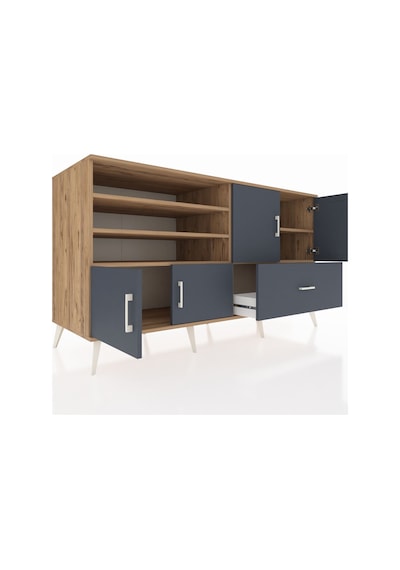 Kronos Konsol 5 Raflı Tek Çekmeceli 4 Kapaklı 176x59x99 Çam-antra Çam-antrasit