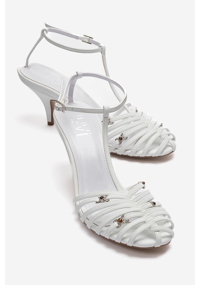 Luvishoes Ovıer Beyaz Cilt Aksesuarlı Kadın Topuklu Ayakkabı