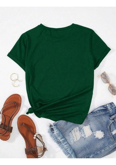Unisex Pamuklu Choose Happy Kalp Ön Baskılı Tasarım Tshirt Yeşil