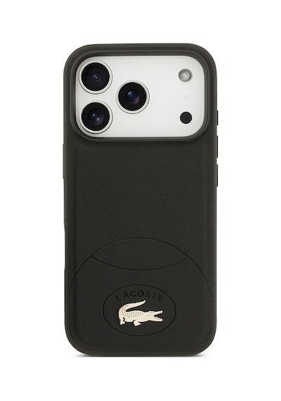 Apple Uyumlu iPhone 17 Pro Kılıf Lacoste Lisanslı M-safe Şarj Özellikli Pu Deri Metal Logolu Kapak Siyah Siyah