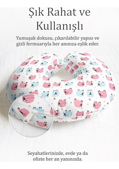 Kuzu Desenli Pamuklu Boyun Yastığı - Sevimli Pembe Mavi Yumuşak Seyahat Yastığı Yosunlu Yosun
