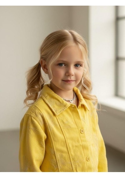 Zekids Kız Çocuk Çiçek Desenli Dokulu Tasarım Ceket-16896 Sarı