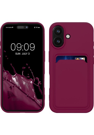 Apple Uyumlu iPhone 16  Kartlıklı Silikon Kılıf Kamera Korumalı Pastel Renk Esnek Kapak - Bordo