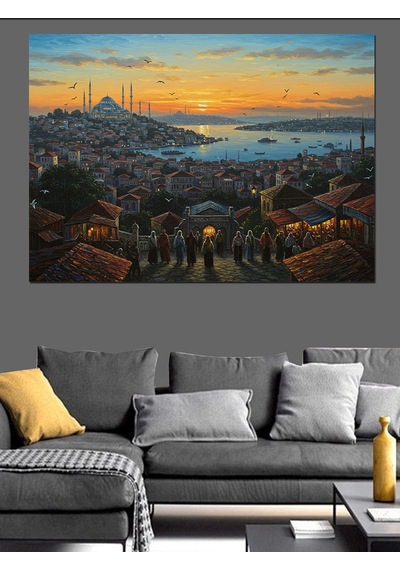 Tepeden İstanbul Manzarası Akşamı Dekoratif Kanvas - Mdf Ahşap Tablo