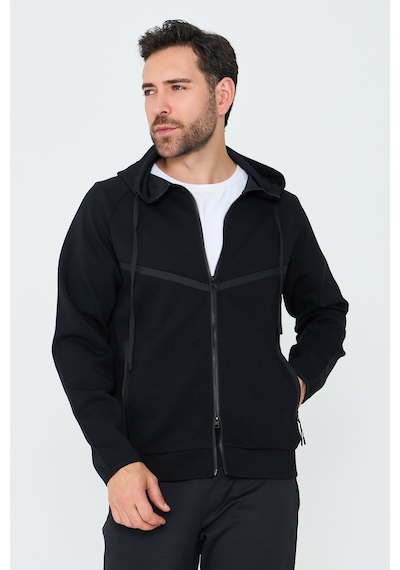 White Stone Siyah Cepli Kapüşonlu Fermuarlı Erkek Sweatshirt