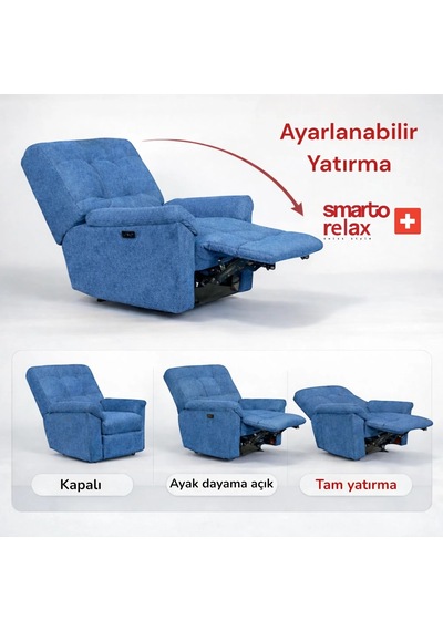 Smarto Relax Porto Comfort Elektrikli Döner Sallanan Tv Koltuğu Kontrol Panelli Ergonomik Polyester Baba Koltuğu Kahverengi