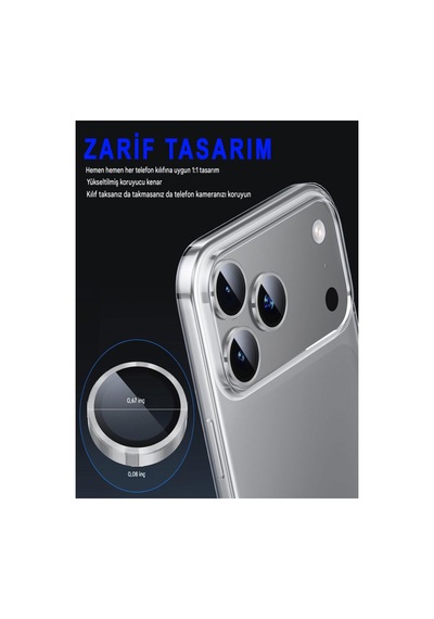 İphone 17 Pro / 17 Pro Max Uyumlu Safir Lens Çizilmez Dayanıklı Kamera Koruyucu Gümüş