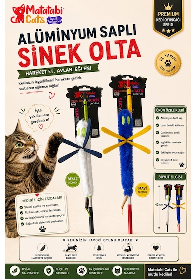 Matatabi Cats Sinek Alüminyum Saplı Kedi Oltası Matatabi,çıngırak Ve Özel Hışırtı İçerir.özel Kumaş