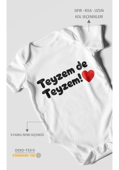 Morivokids Teyzem De Teyzem Kısa Kollu Bebek Body %100 Pamuk Beyaz