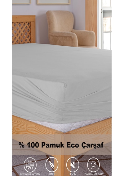 Penye Lastikli Çarşaf, 160 200 Çift Kişilik %100 Pamuk Örme Kumaş, 145 Gr/m² Açık Gri