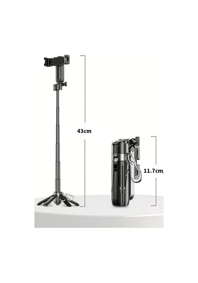 Bluetooth Kumandalı 43cm Tripod Selfie Çubuğu Kızaklı Tasarım