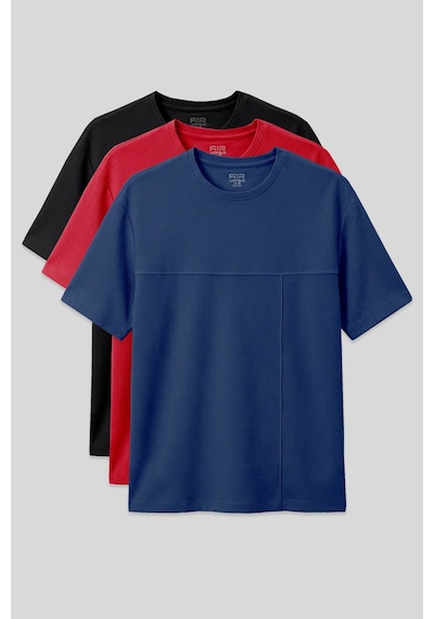 Oversize Fit Basic 3lü Paket Siyah-kırmızı-parlament Erkek T-shirt - 88380 Siyah - Mavi