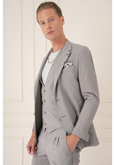 Efor Comfort Fit Gofre Kumaş Pamuk Yelekli Casual Gri Ceket C 678 Gri