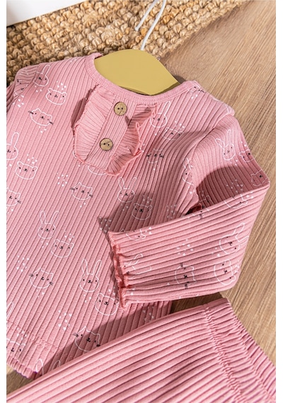 Babymod Tavşan Desenli Fırfırlı 2'li Kız Bebek Takım 001