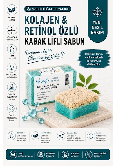 Kabak Lifli El Yapımı Kolajen & Retinol Özlü Sabun Collagen Sabun Kabak Lifi - Lavanta