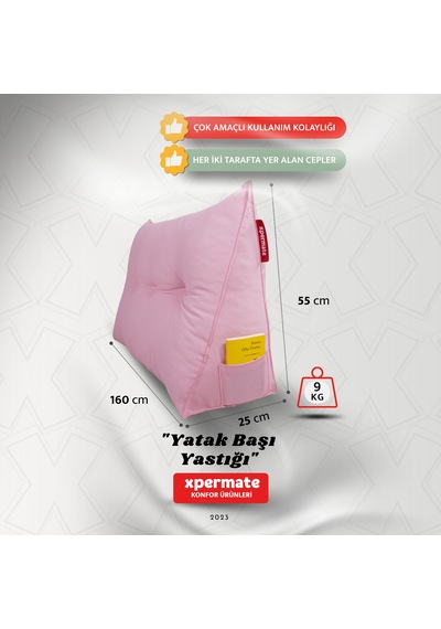 Yatak Başı Yastığı Sırt Ve Bel Destek Yastığı 160 Cm Pembe